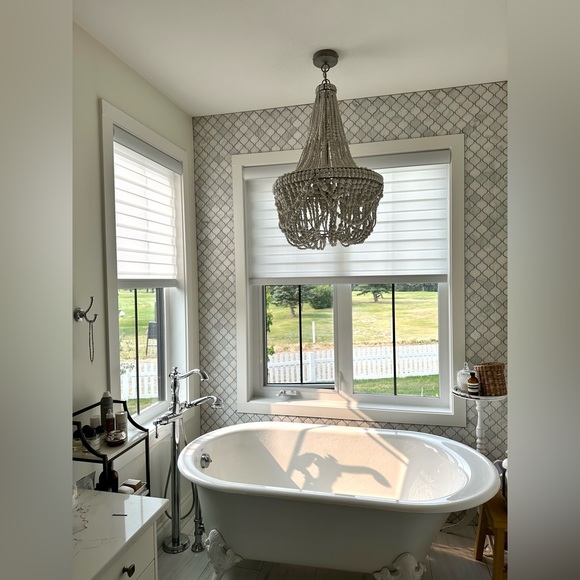 Pottery Barn Francesca Wood Bead Chandelier - Picture 3 of 7